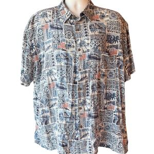 Island Shores Hawaiian Shirt Size XXL Blue Tropical Patchwork Rayon Camp